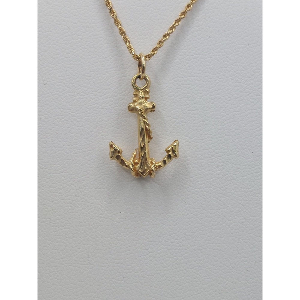 14K Gold Anchor Necklace Nautical Rope Chain Maritime Pendant 20" Vintage 4.4 g - Picture 8 of 16